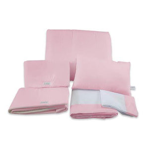 Paquete 12 niña: Edredón rosado + juego de sabanas para cuna rosado + protector de baranda rosado - Sweetie.pe
